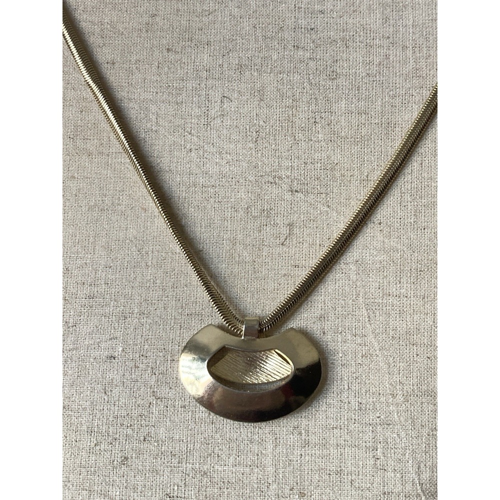Vintage Gold Tone Modernist Pendant Necklace Snake Chain Abstract Retro‎